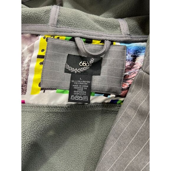 686 Men’s Sz. L Waterproof Hooded Snowboard Jacket Gray Pinstripe - Picture 4 of 11